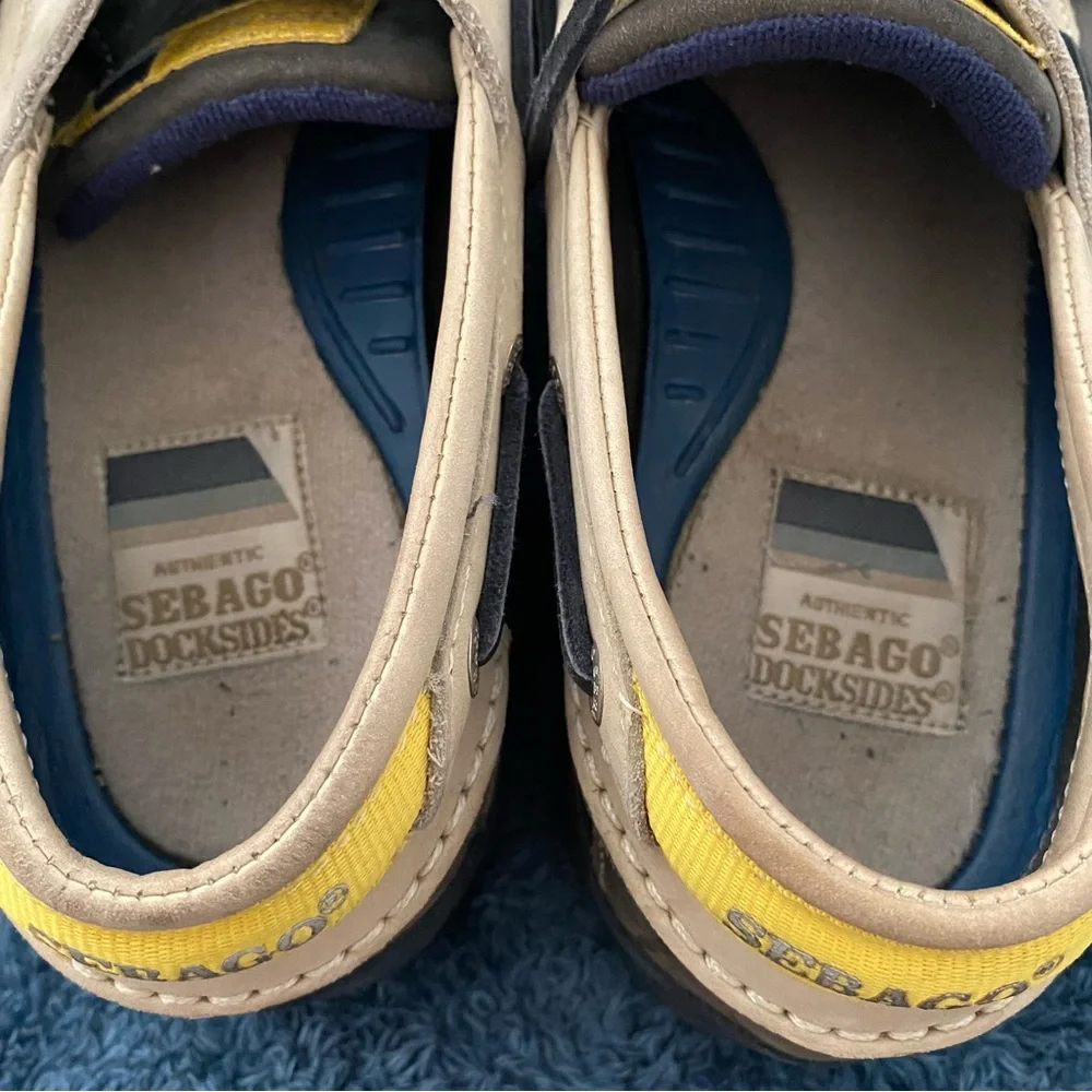 sebago docksides mens 8.5 loafers San Juan Navy/Taupe Boat Shoes Slip-ons